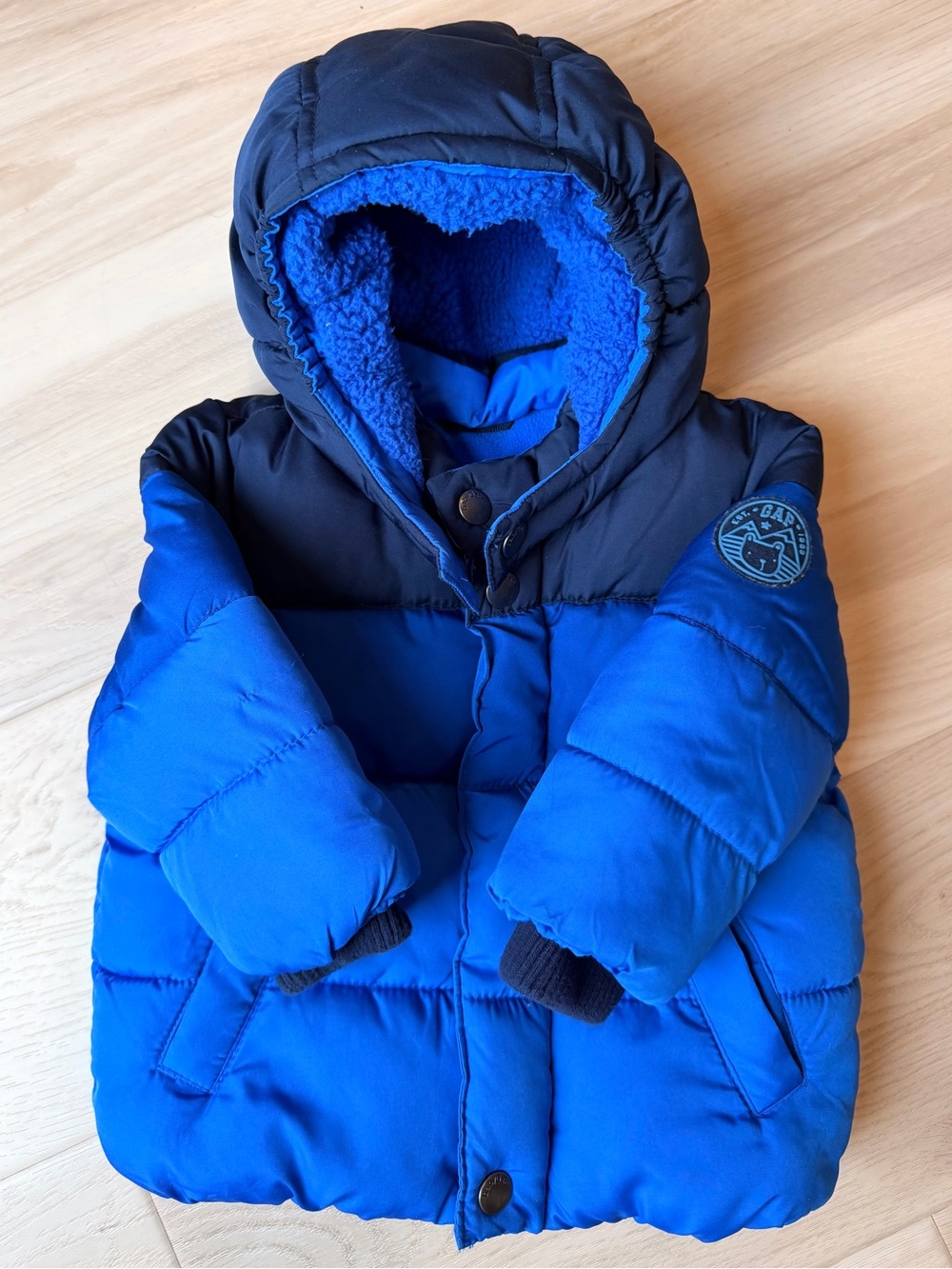babyGap ColdControl Puffer Jacket Blue Lined Hooded Winter Coat 6-12 Months